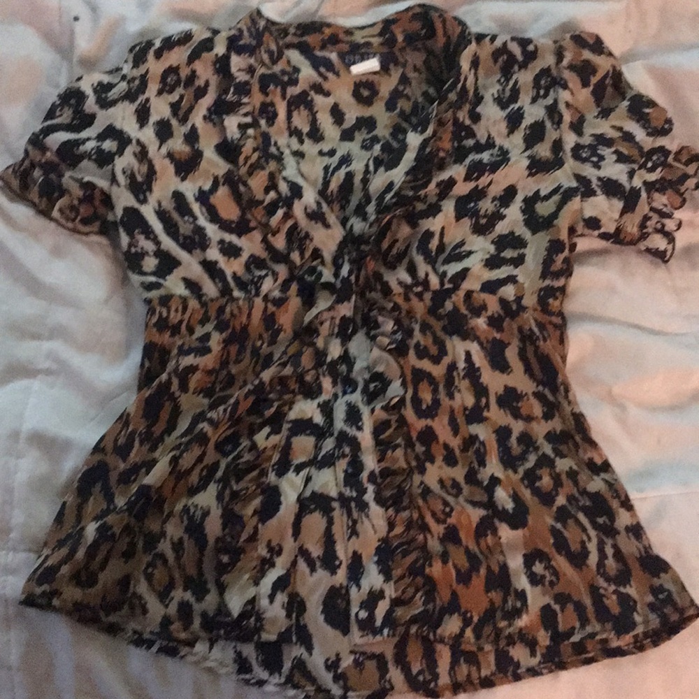 Leopard print ruffle top, sheer